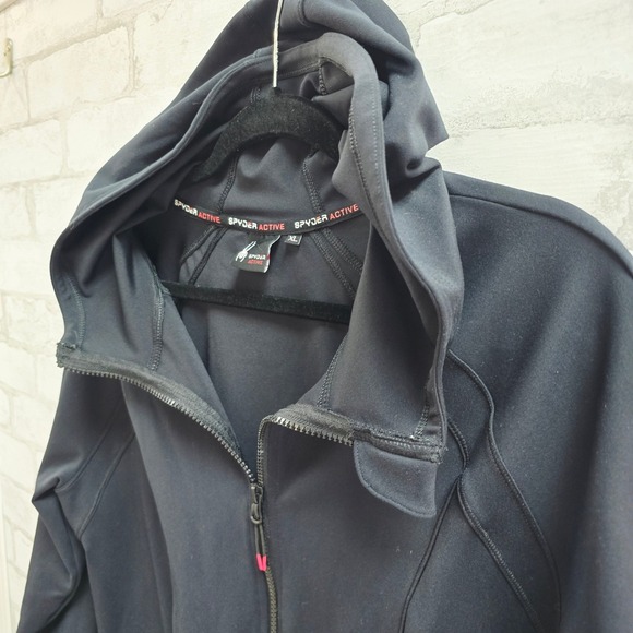 Spyder Active Womens XL Black Full Zip Hooded Athletic Jacket with Thumbholes - Picture 3 of 8
